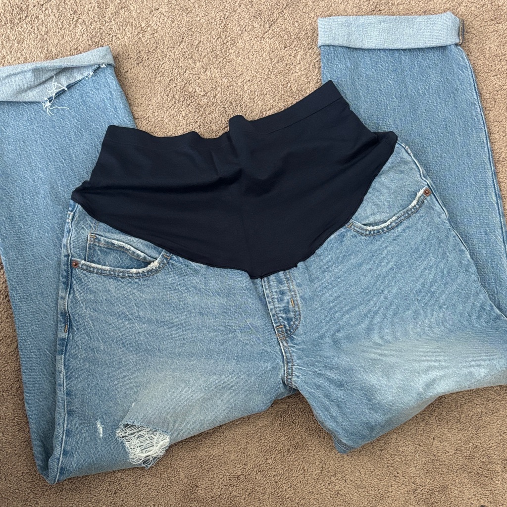Light Wash Maternity Jeans With Navy Panel